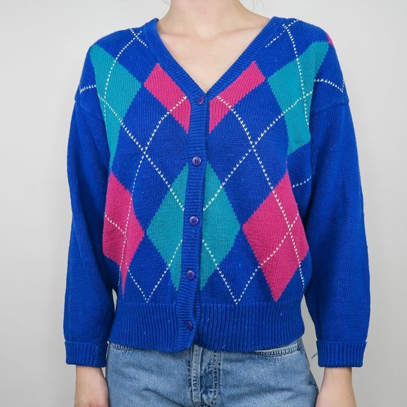 Vintage 80s Sportables Argyle Knit Sweater Set - Picture 3 of 6